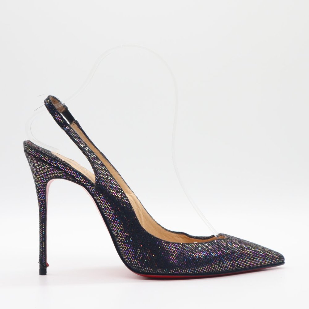 Christian Louboutin Cornielle Black Rainbow Glitter Slingback Stiletto Pumps 39